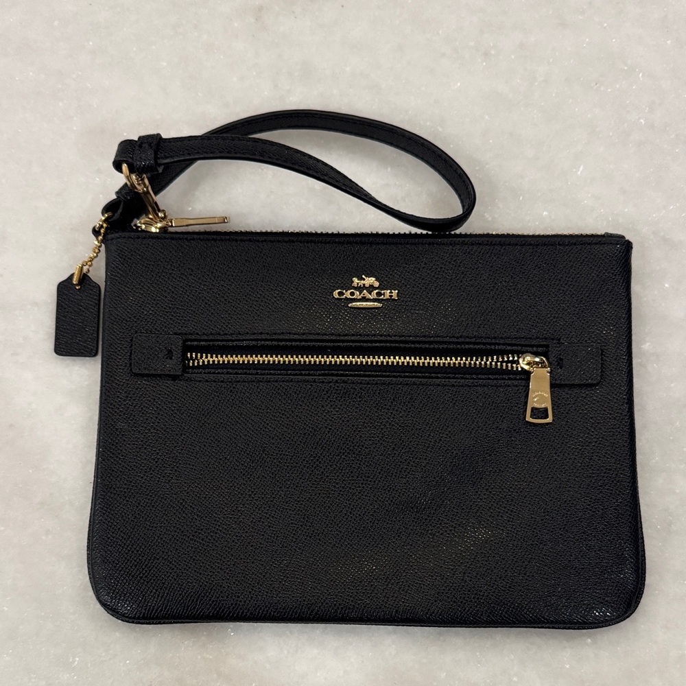 Coach Black Wristlet with Gold Details